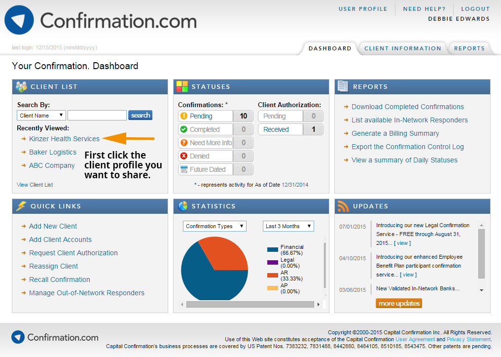 Partager clients - Sélectionner client