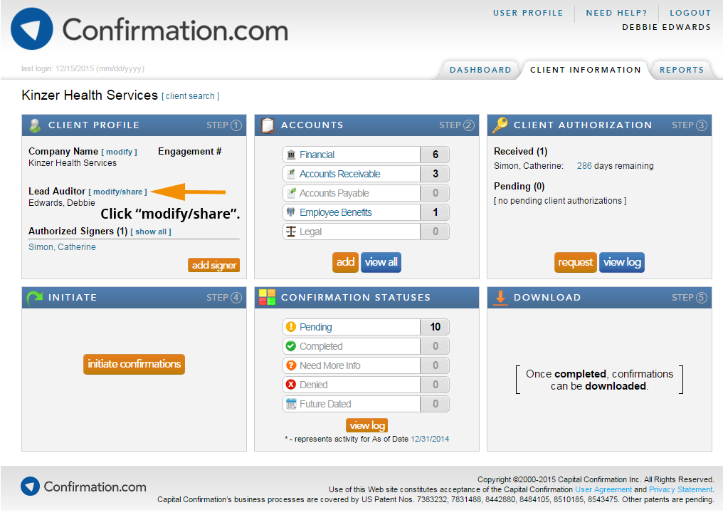 Partager clients - Modifier le responsable d'audit